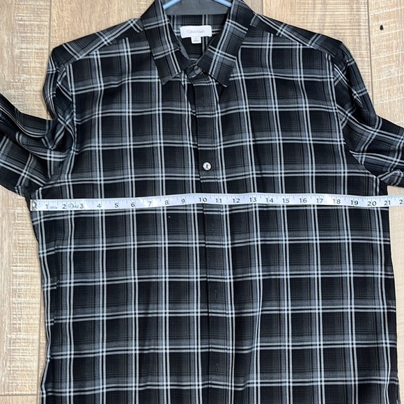 Mens Calvin Klein Black and White Plaid Long Sleeve Button Down Shirt SZ M - Picture 8 of 11